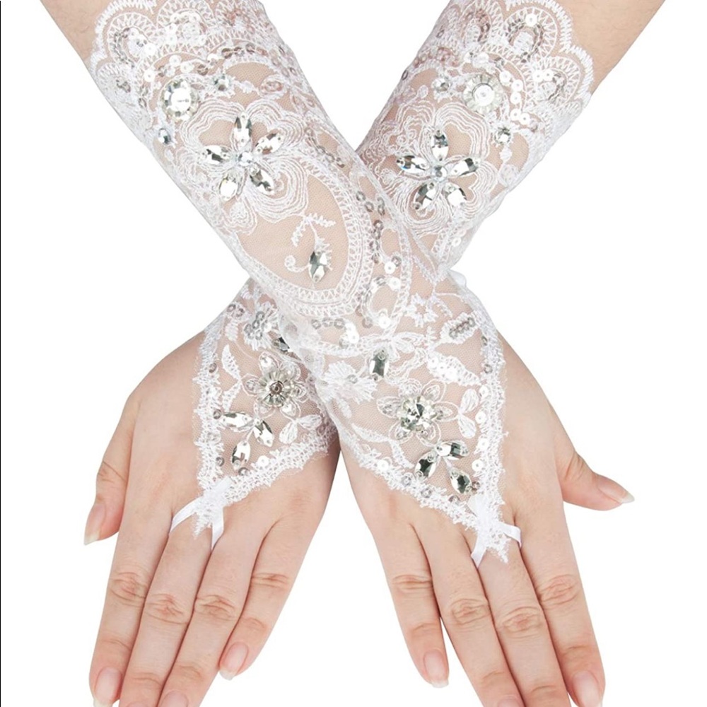 White wedding gloves